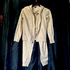 Girls, khaki color, pink, and blue horse sweatsuit